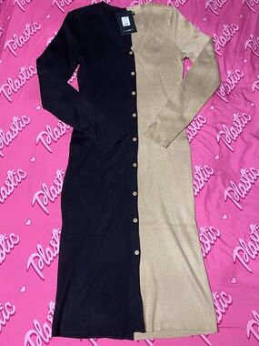 NWT Fashion Nova Plus Size Split Color Two Tone Button Up Sweater Long Dress
